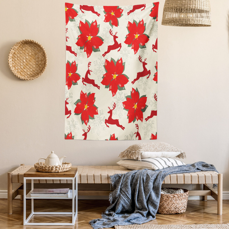 Poinsettia Reindeer Tapestry