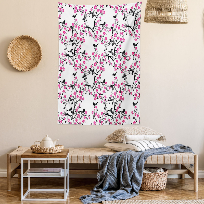 Sakura Tree Bird Tapestry