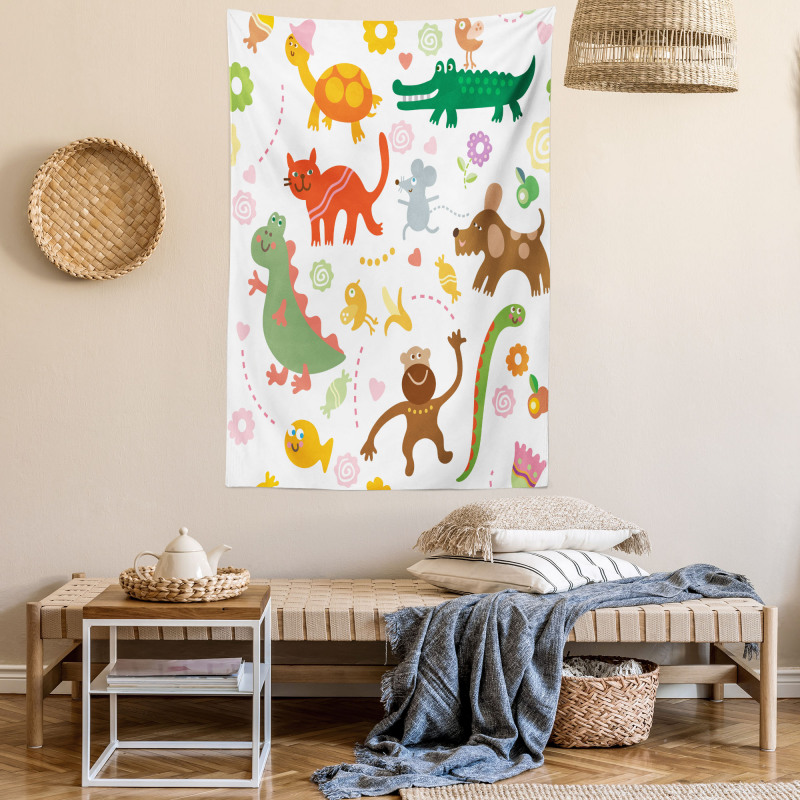 Jolly Cartoon Animals Tapestry