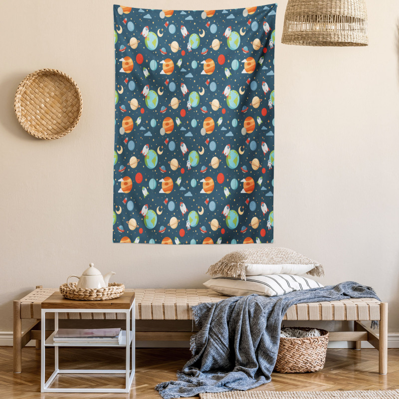 Cartoon Planets in Space Tapestry