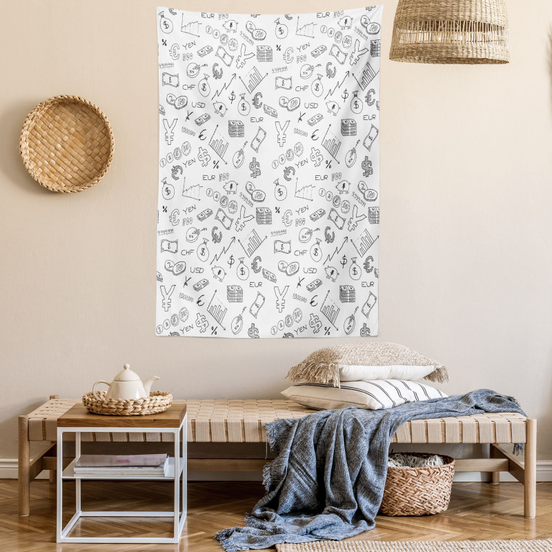 Monochrome Dollar Doodle Tapestry