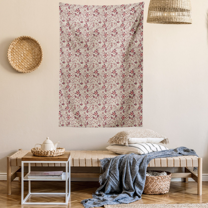 Retro Ornate Blossoms Tapestry