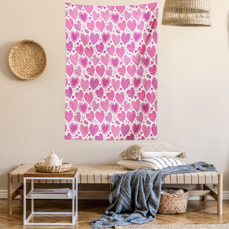 Pink Romantic Motifs Tapestry