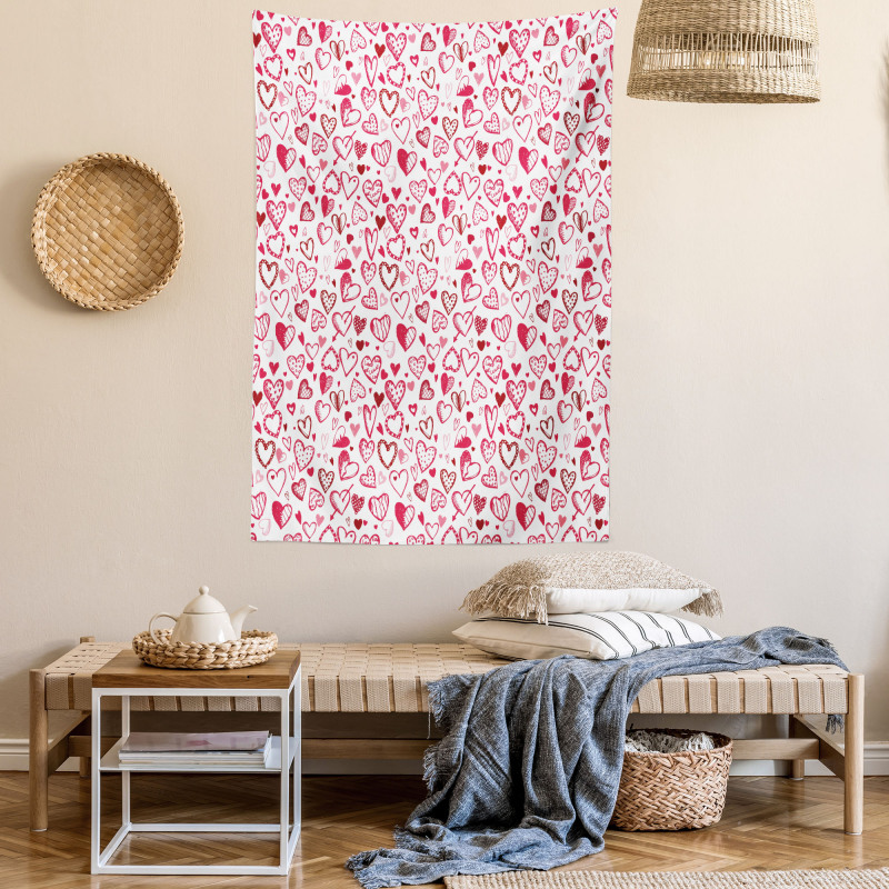 Sketch Style Hearts Tapestry