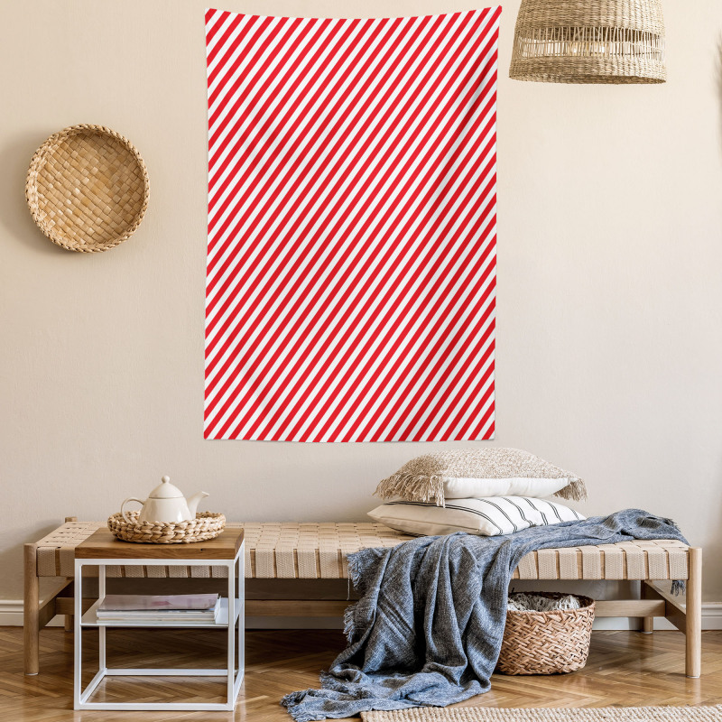 Diagonal Red Lines Tapestry
