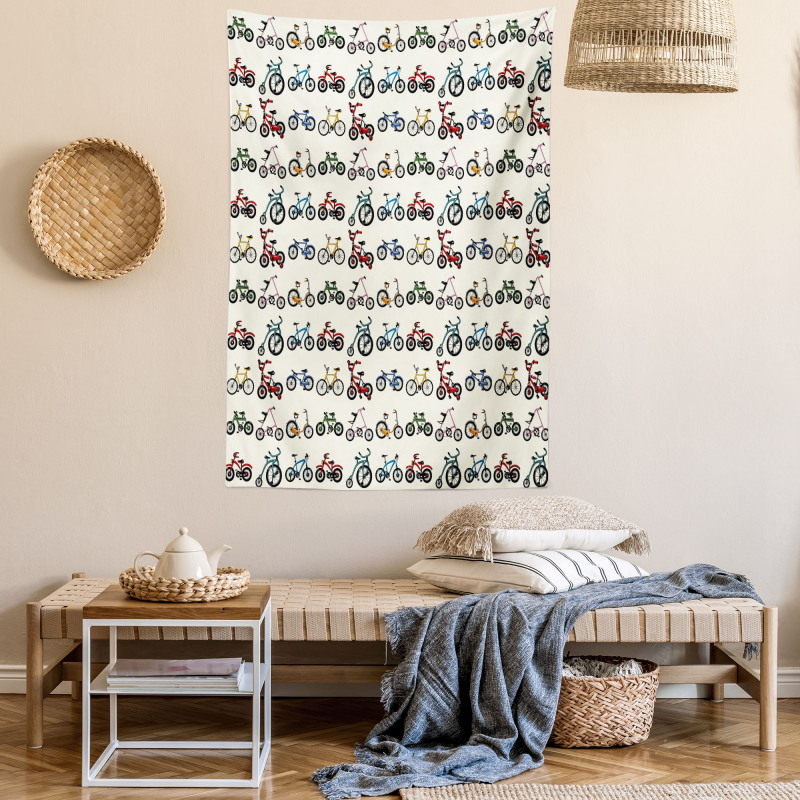 Colorful Bicycles Pattern Tapestry
