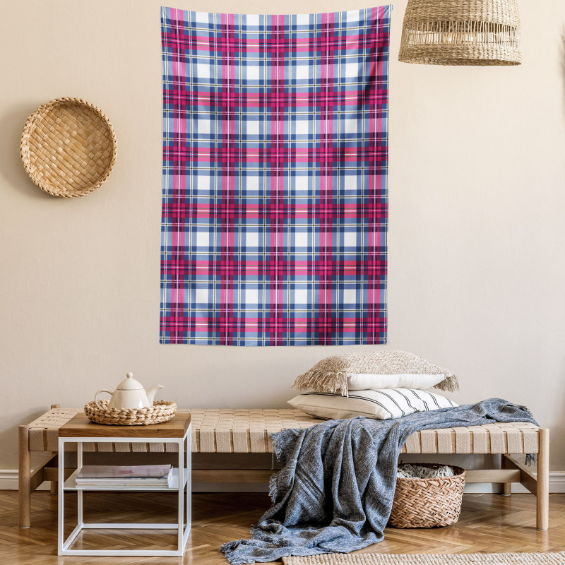 Pink and Blue Tartan Tapestry