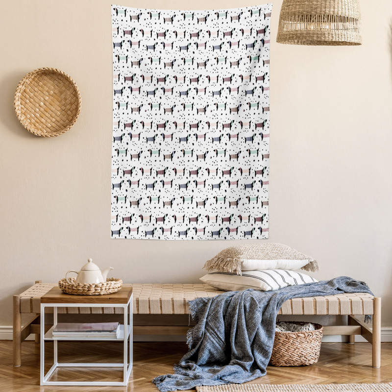 Dachshund Silhouettes Dots Tapestry