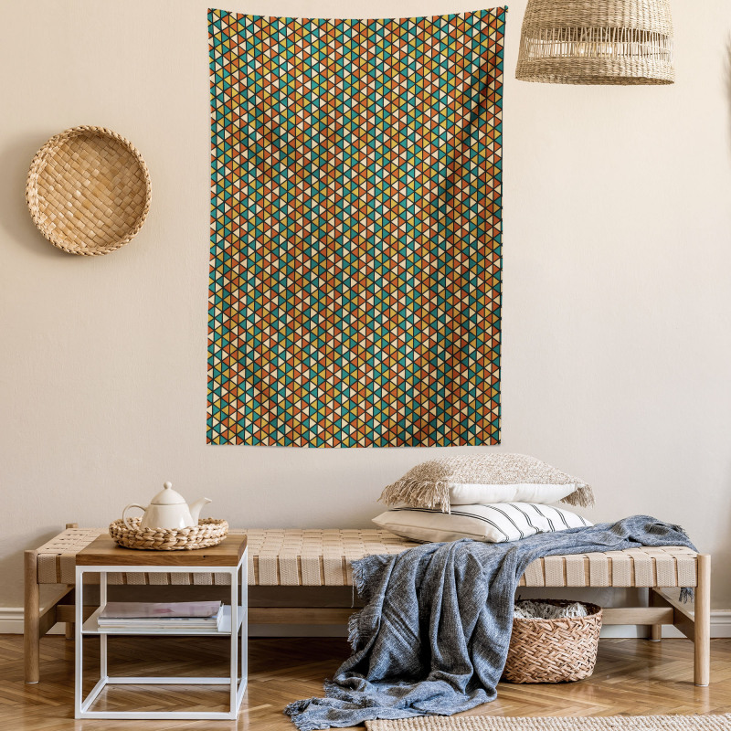 Retro Grid Triangles Tapestry