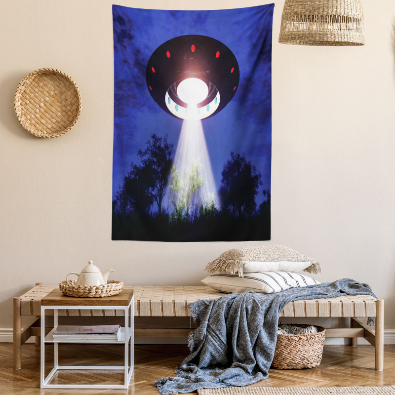 Night Scenery with Aliens Space Tapestry