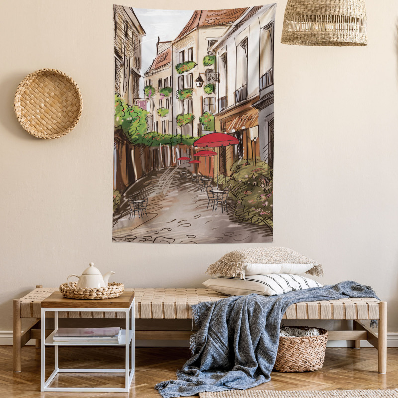 Romantic Patio Scene Sketch Tapestry