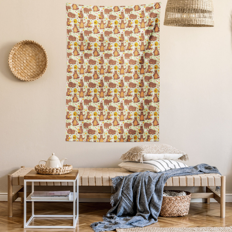 Wild Bear Eating Honey Tapestry