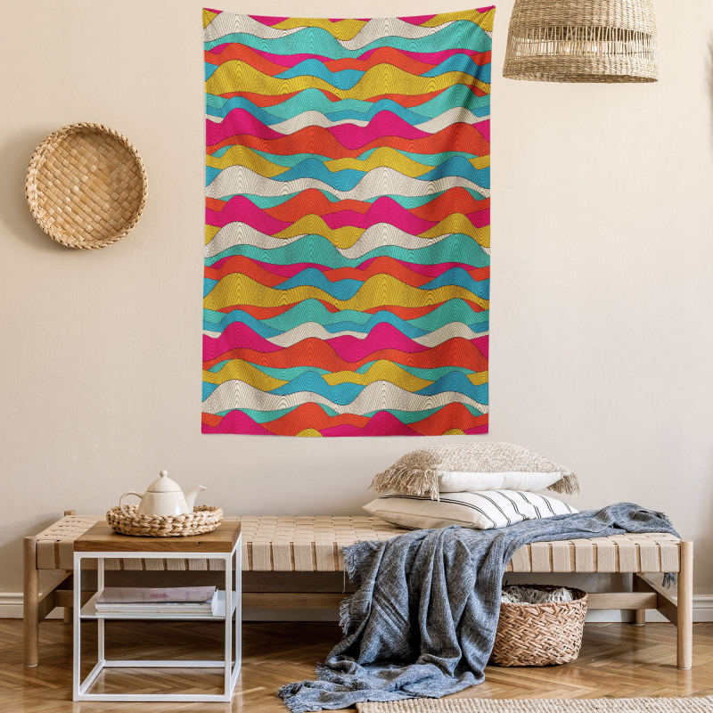 Retro Colorful Wave Design Tapestry