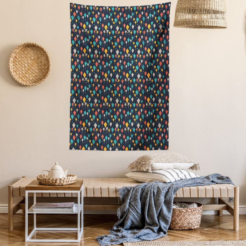 Colorful Flying Kites Grunge Tapestry