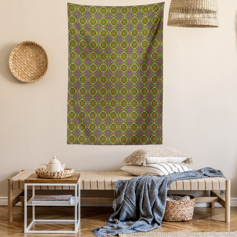 Lively Rhombus-shape Pattern Tapestry
