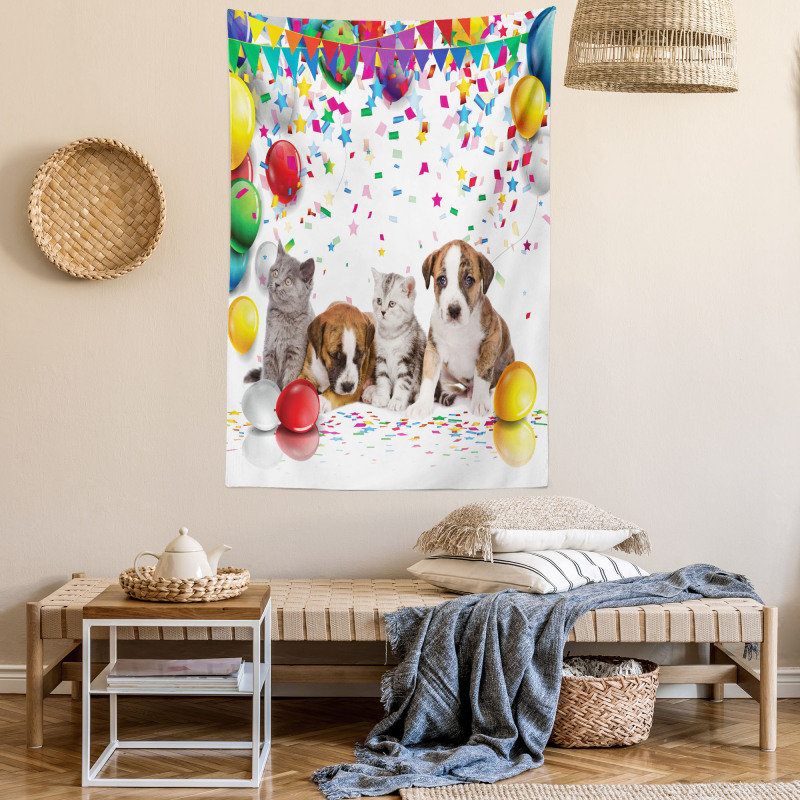 Cat and Dog Party Tapestry