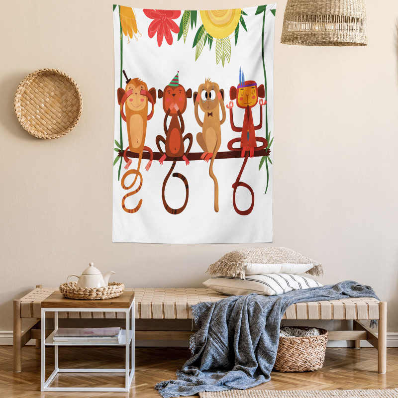 Animals Sitting Branch Tapestry