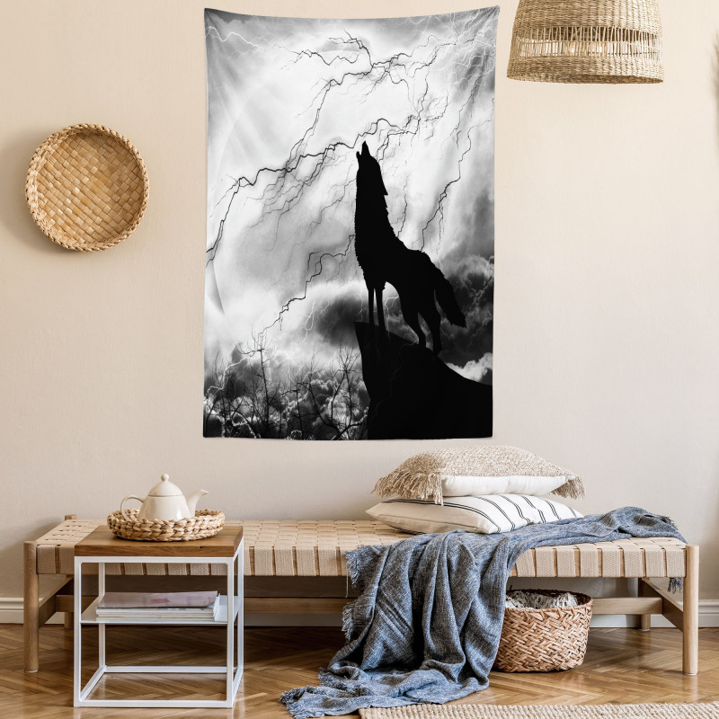 Howling Under Full Moon Tapestry
