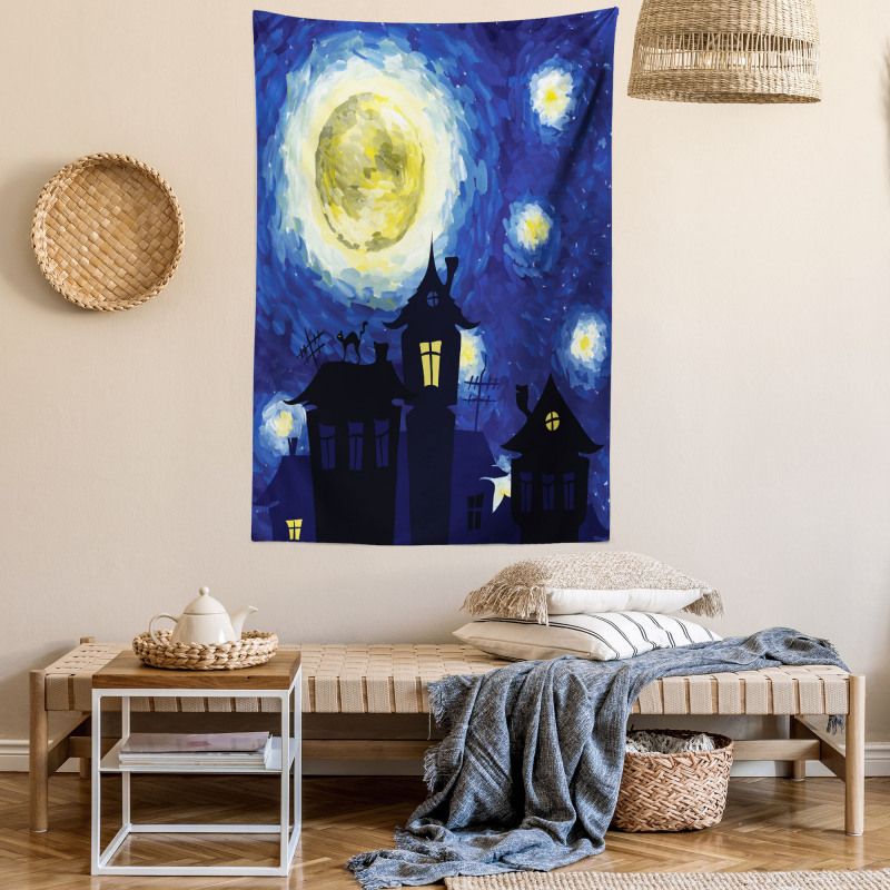 Country Houses Full Moon Tapestry