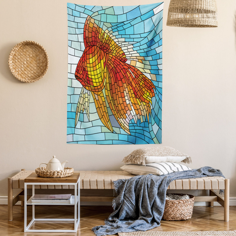 Stained Glass Mosaic Fish Art Tapestry