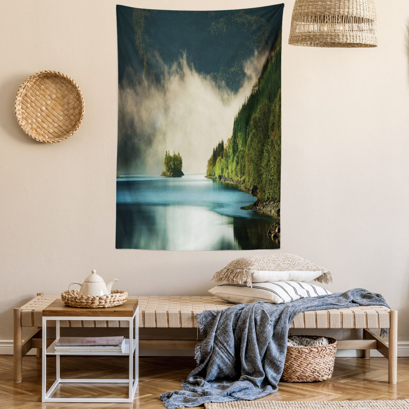 Foggy Mountain Reflection View Tapestry