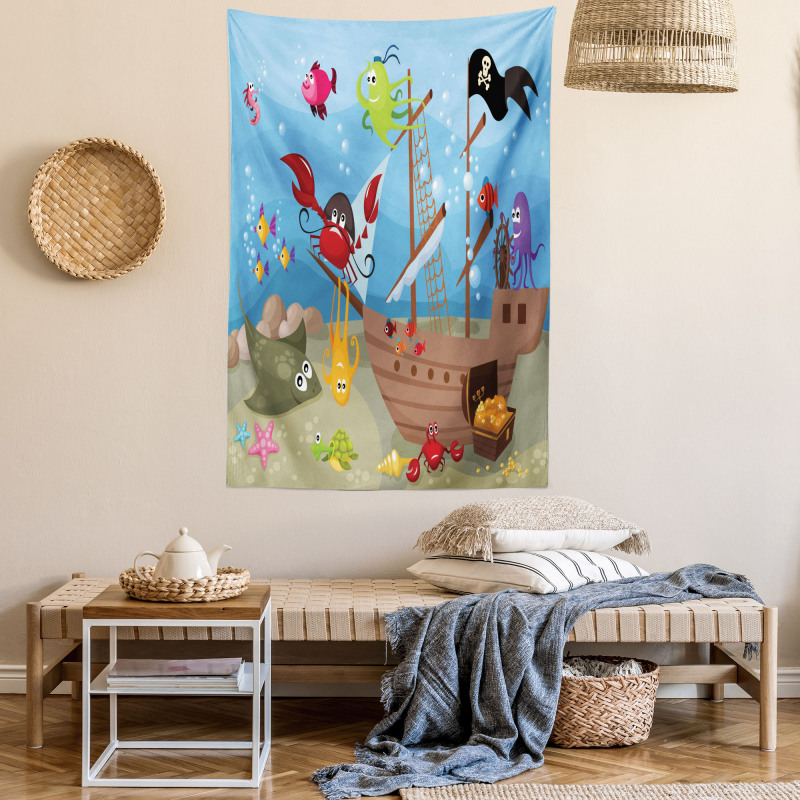 Ship Underwater Animals Tapestry