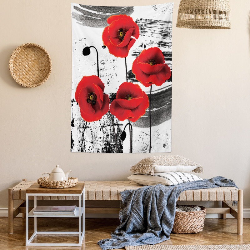 Grunge Brush Flowers Tapestry