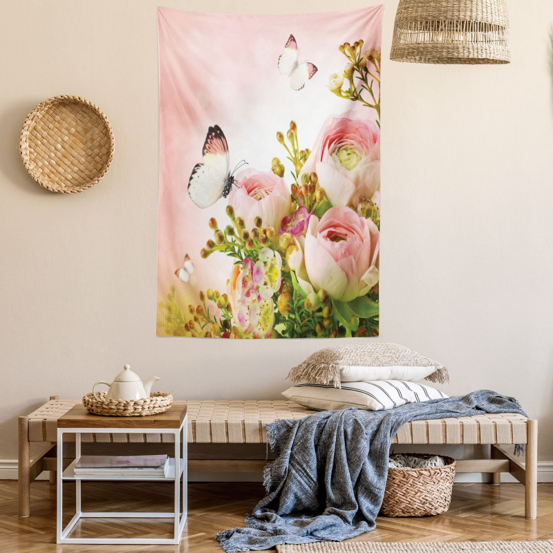 Blossoming Feminine Roses Tapestry