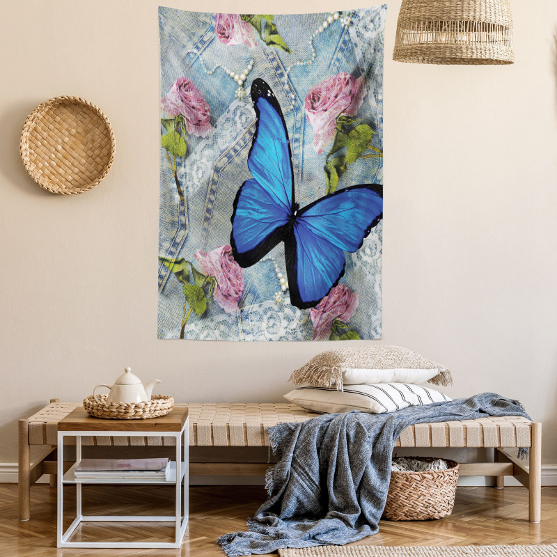 Roses Pearls and Butterly Tapestry