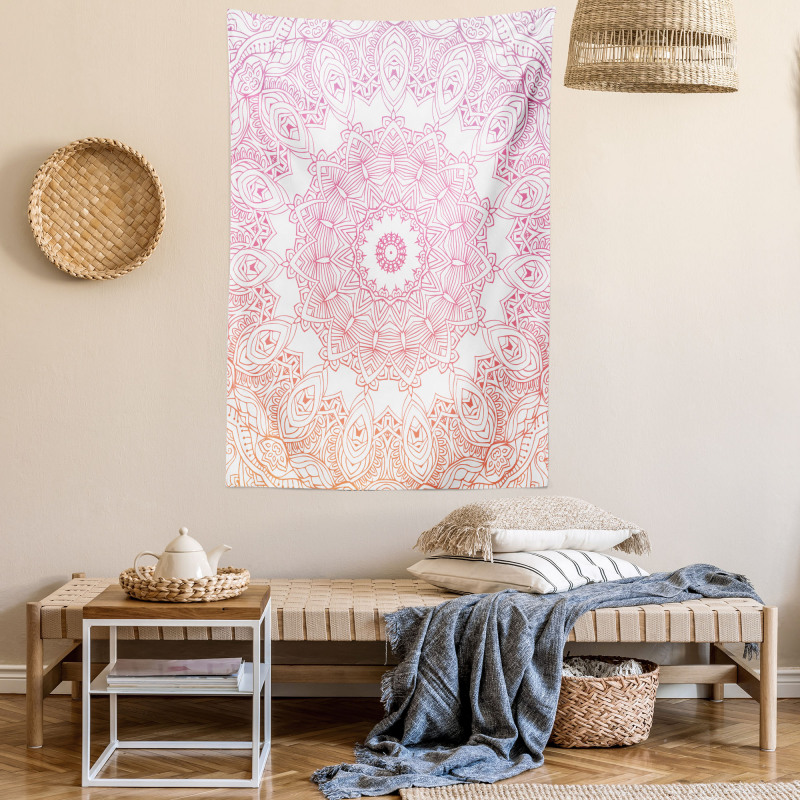 Outline Style Flowers Tapestry