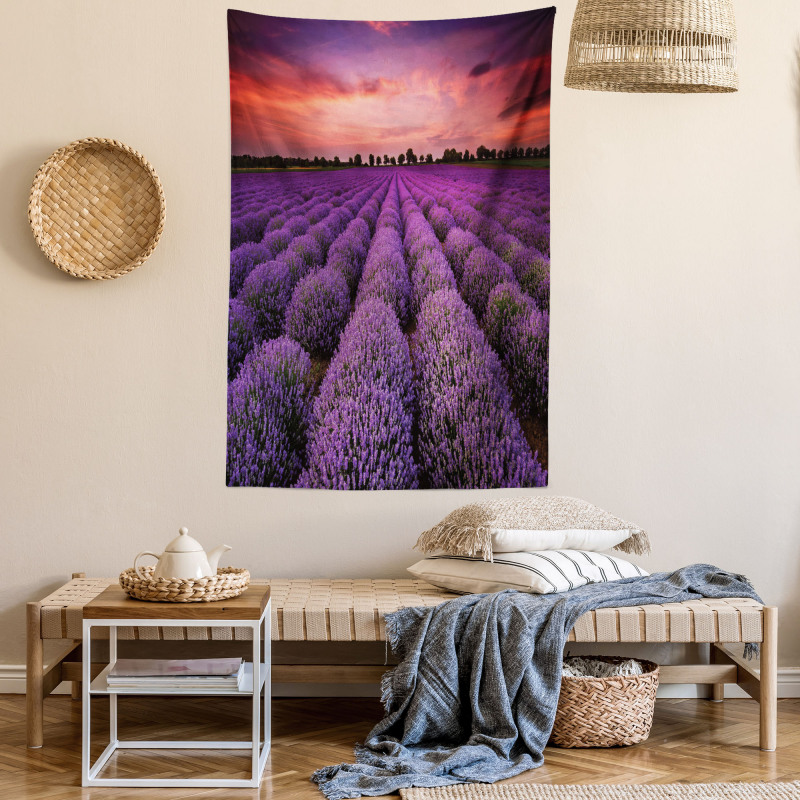 Lavender Field Sunset Tapestry