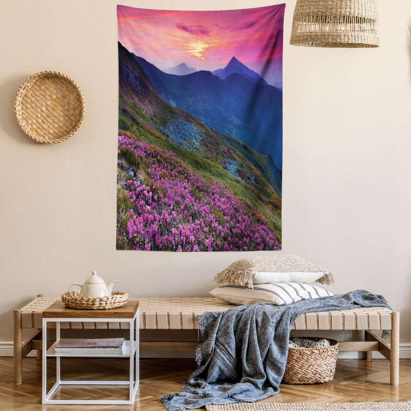 Floral Mountains Dusk Tapestry