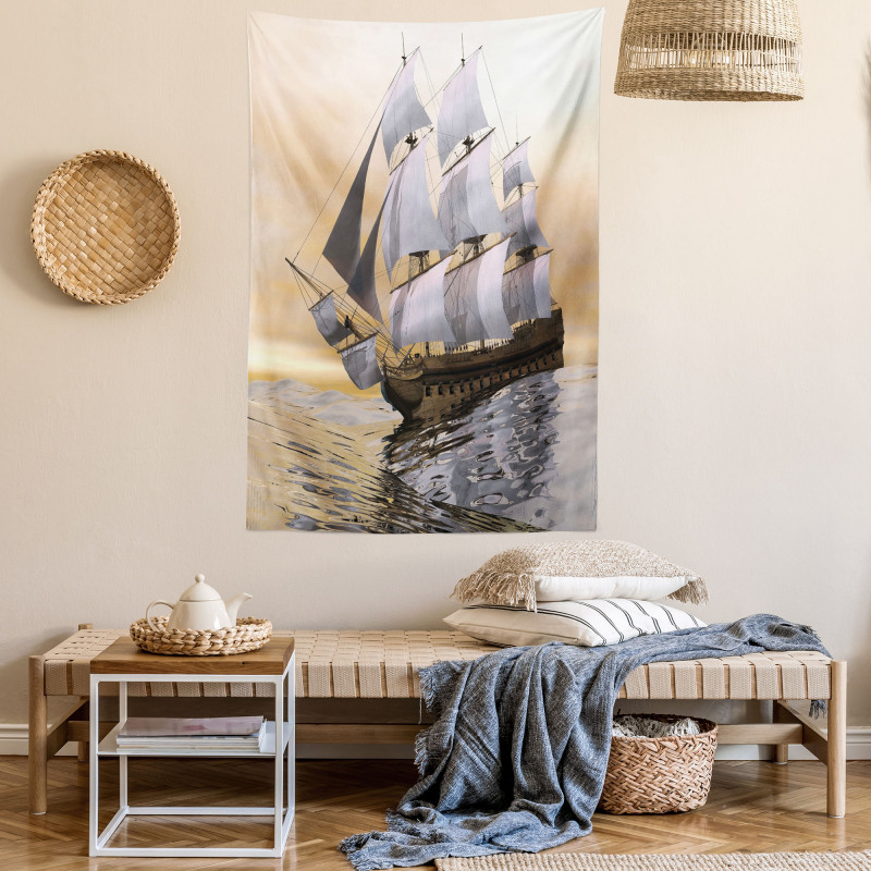 Ship Sailing on Ocean Tapestry
