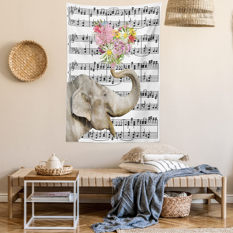 Floral Trunk Music Notes Tapestry
