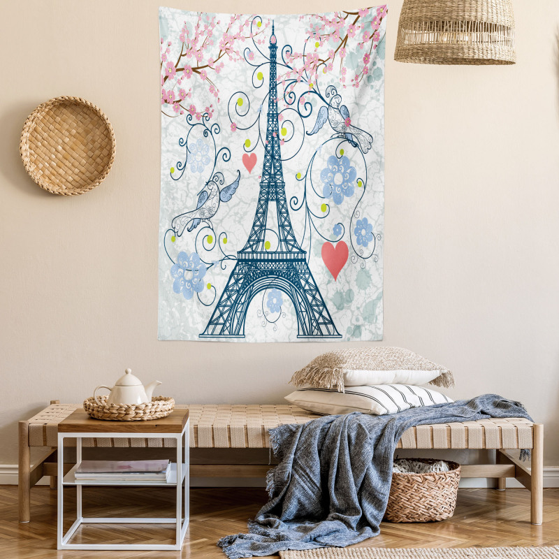 Eiffel Swirling Flowers Heart Tapestry