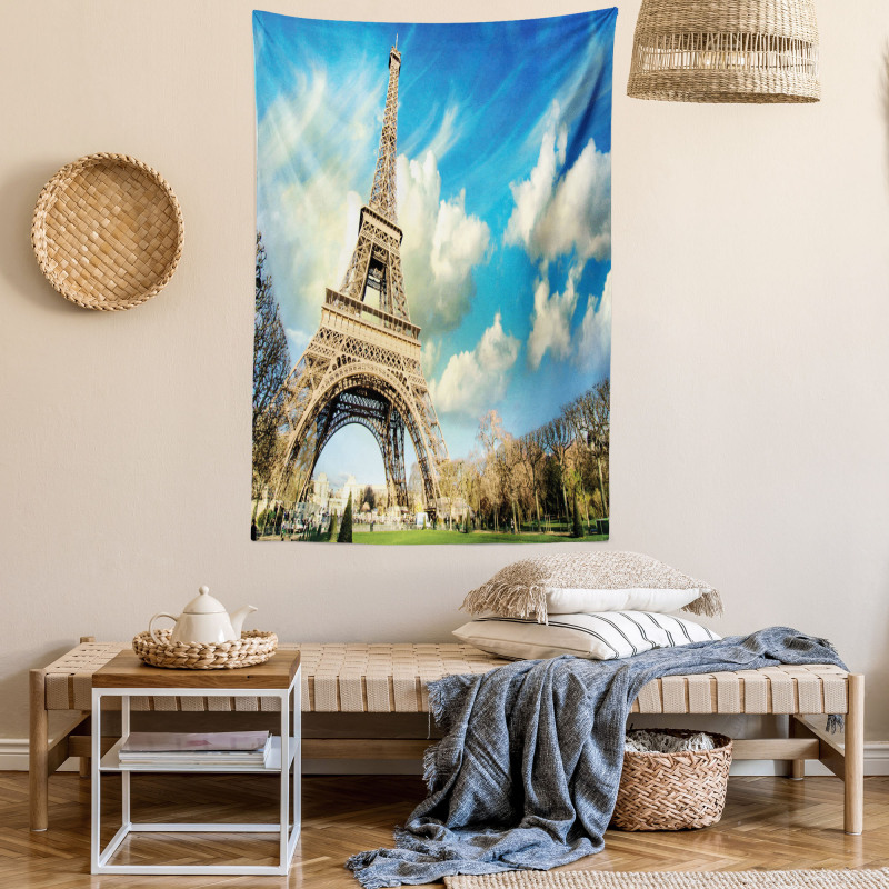 Eiffel Tower Autumn Trees Tapestry