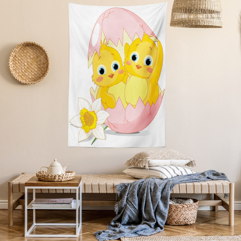 Daffodil Chicks Cracked Egg Tapestry