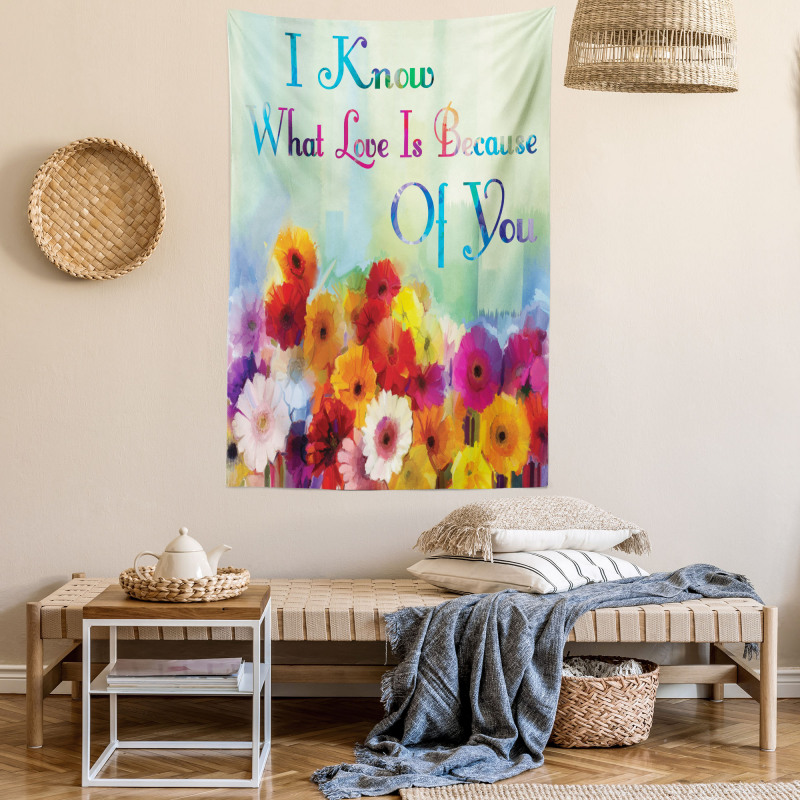 Romantic Words with Flowers Tapestry