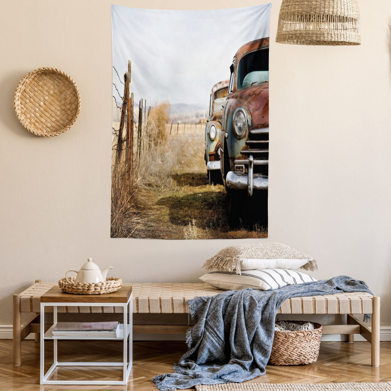 Rusty Trucks Rural View Tapestry