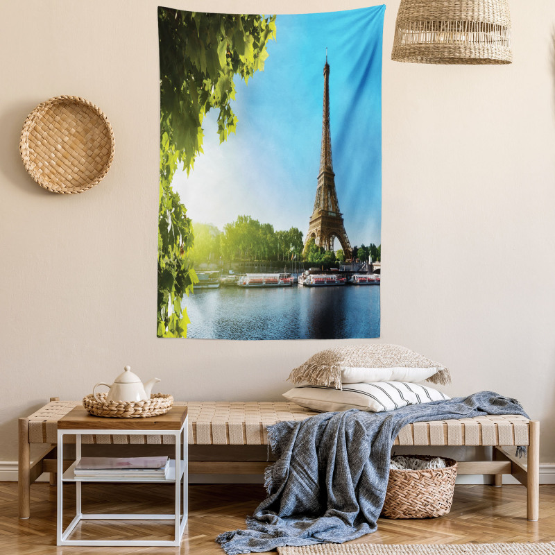 Sunny Day Eiffel Tower River Tapestry