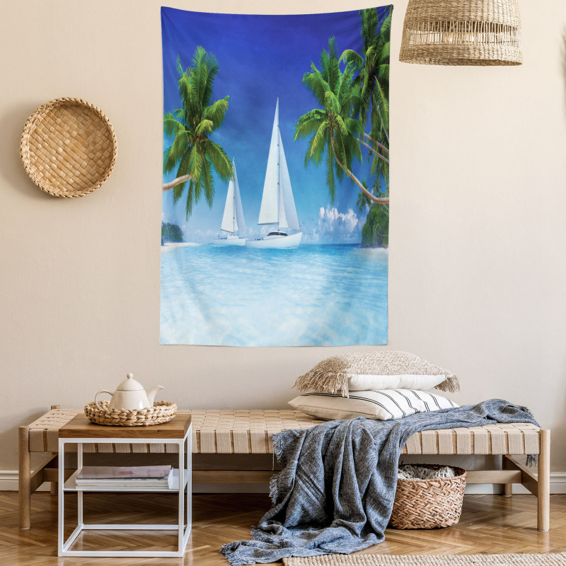 Palm Trees and Sailboats Tapestry