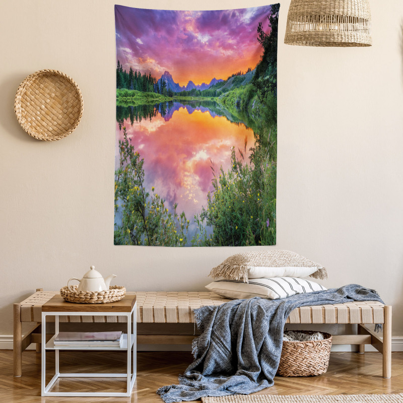 Sunset Reflection River Tapestry