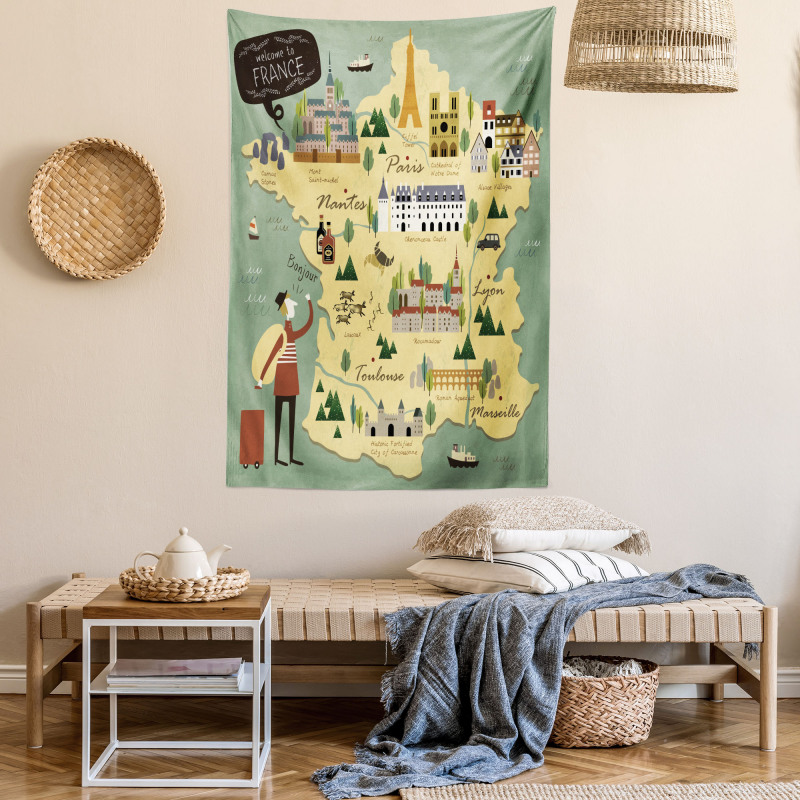 Travel Landmarks Map Doodle Tapestry