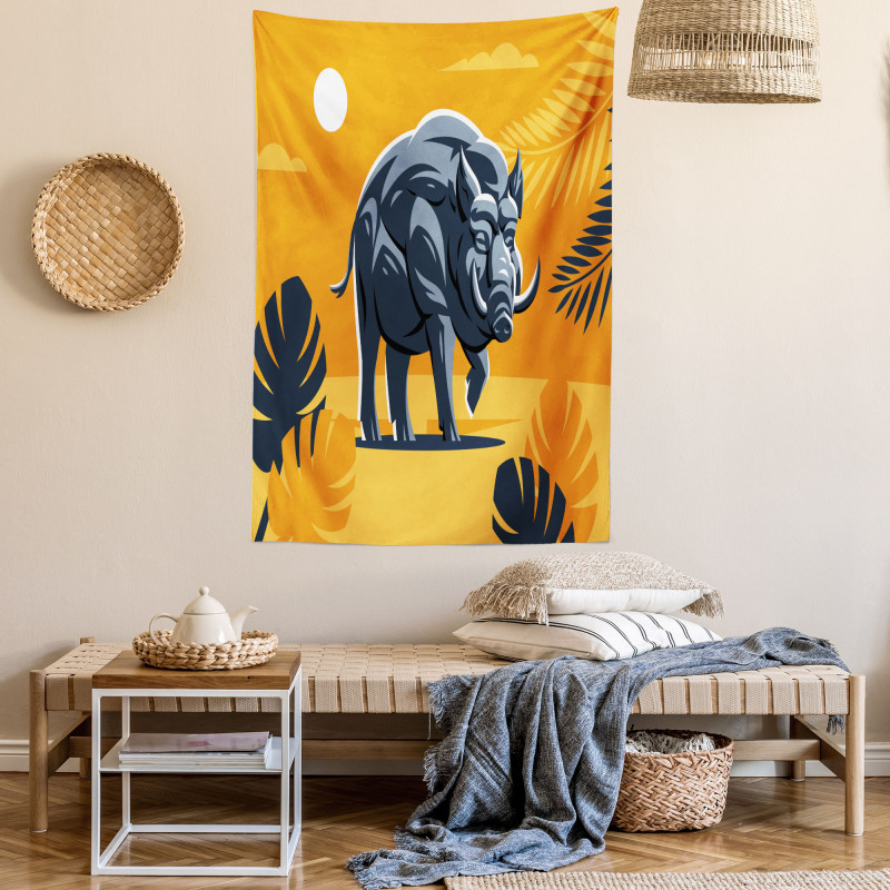 Hog Boar Tropical Leaves Tapestry