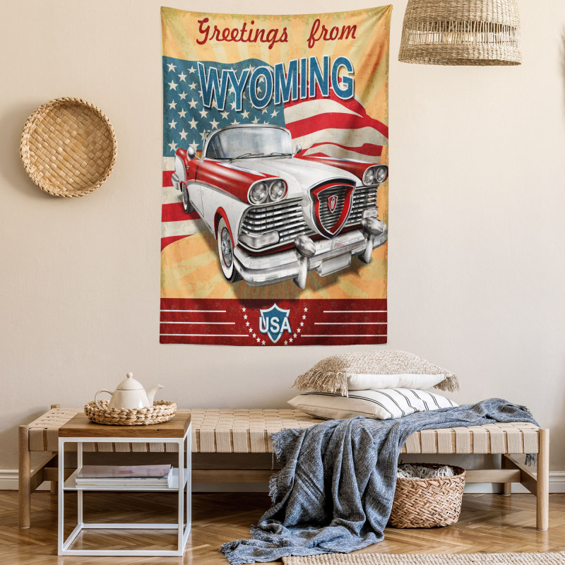 Vintage Car and Greetings Tapestry