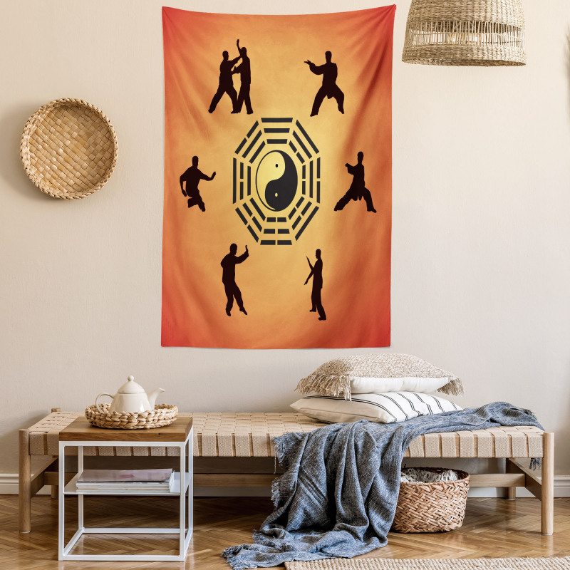 Yin Yang and Karate Poses Tapestry