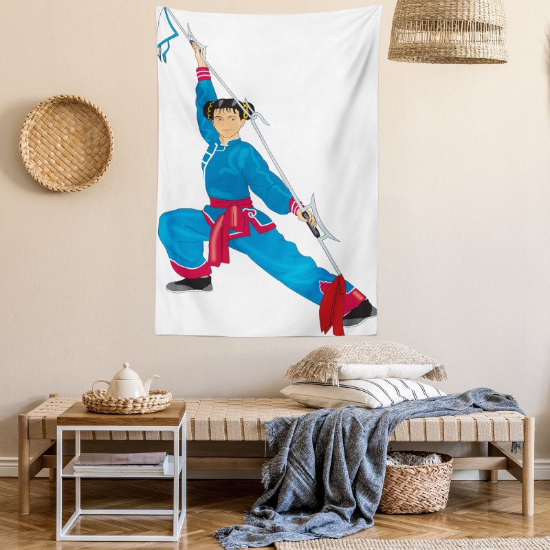 Cartoon Girl in Folk Clothe Tapestry