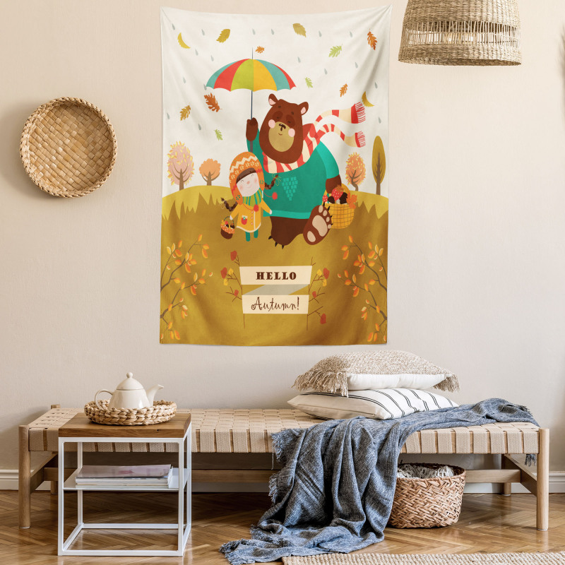 Hello Autumn Cartoon Tapestry