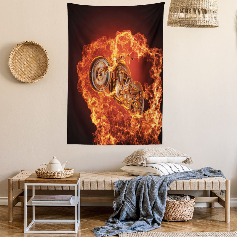 Motorbike in Fire Tapestry