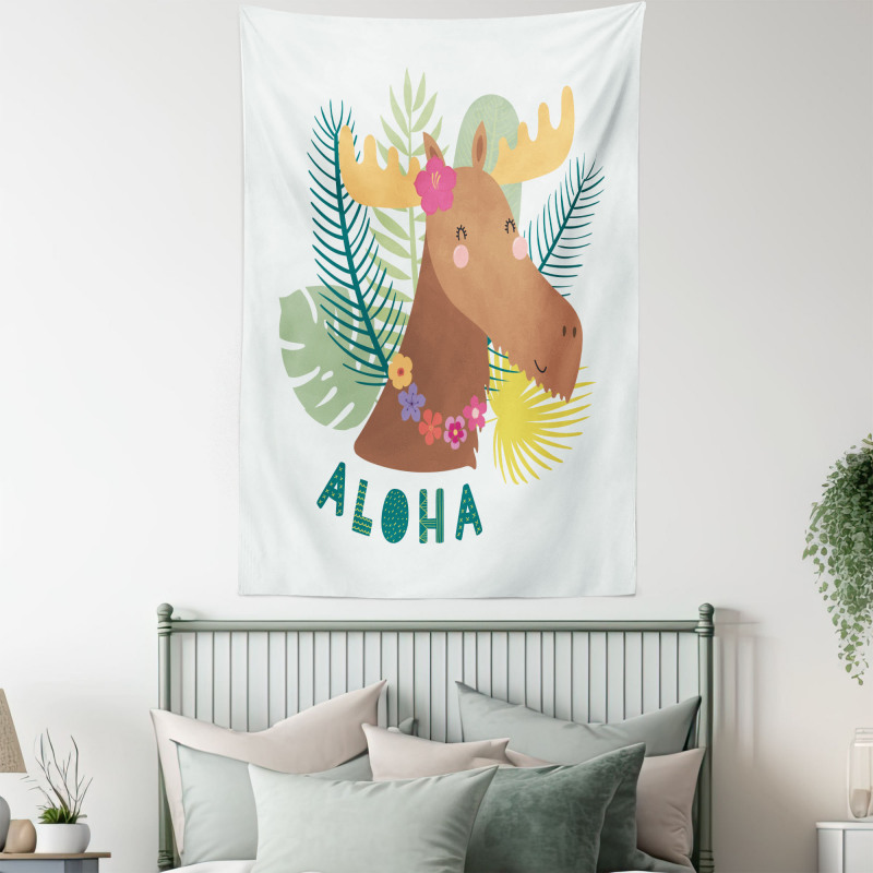 Flourish Happy Moose Aloha Tapestry